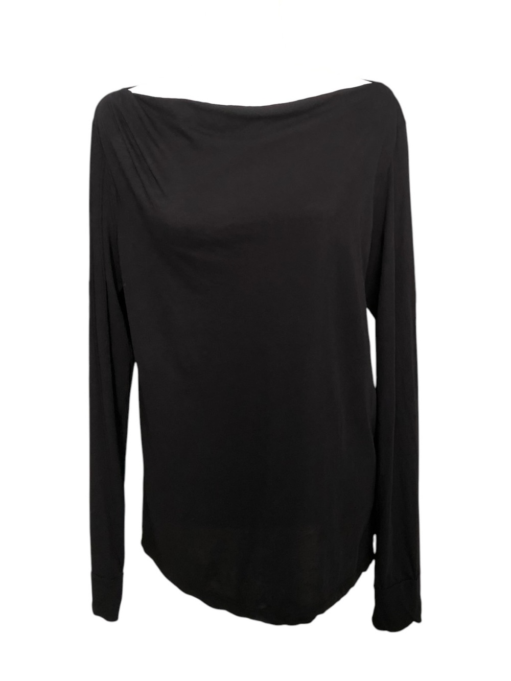James Perse Black Draped Cowl Neck Boatneck Long-Sleeve Top Size Large